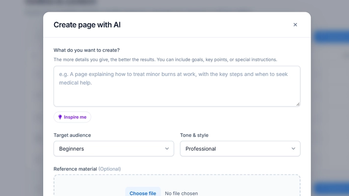 Wizlearn AI course content editor with audience and tone settings